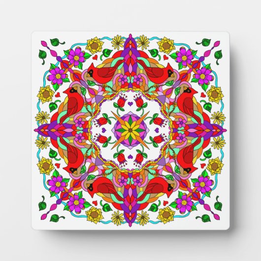 Kardinal und Blume Mandala Fotoplatte (Vorderseite)