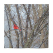 Kardinal und Chickadee Fliese (Vorderseite)