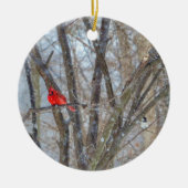 Kardinal und Chickadee Keramik Ornament (Vorne)