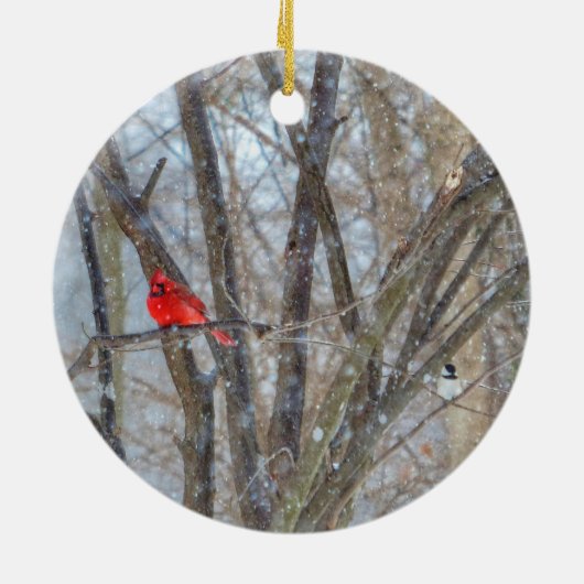 Kardinal und Chickadee Keramik Ornament (Hinten)