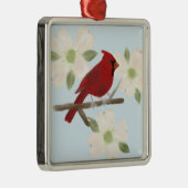 Kardinal und Dogwood Silbernes Ornament (Rechts)