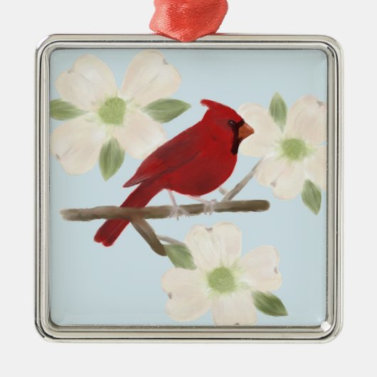Kardinal und Dogwood Silbernes Ornament (Vorne)