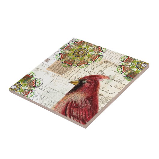 Kardinal und Ephemera Collage Fliese (Seite)