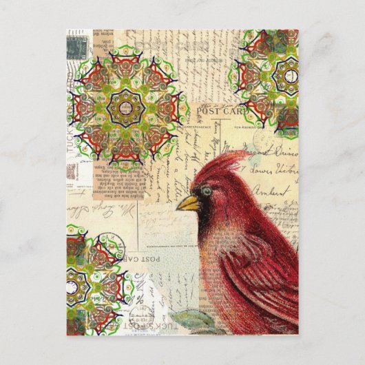Kardinal und Ephemera Collage Postkarte (Vorderseite)