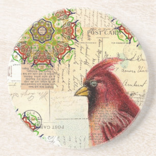Kardinal und Ephemera Collage Untersetzer