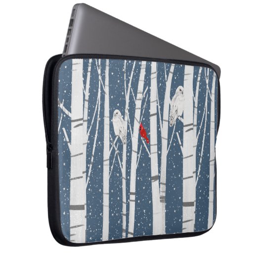 Kardinal und Eulen in Schneeflocken Laptopschutzhülle (Vorne Rechts)