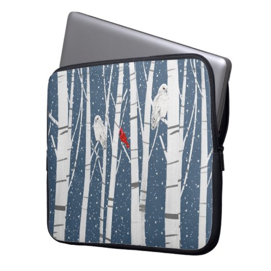 Kardinal und Eulen in Schneeflocken Laptopschutzhülle (Vorderseite Links)