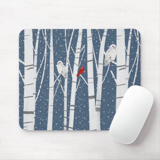 Kardinal und Eulen in Schneeflocken Mousepad (Mit Mouse)
