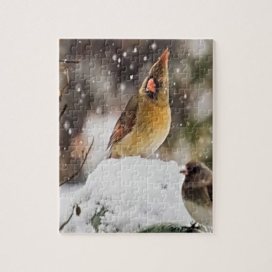 Kardinal und Funken im Schnee Puzzle (Vertikal)