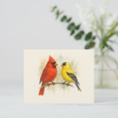 Kardinal und Goldfinch-Wasserfarbe Minimalistisch Postkarte (Stehend Vorderseite)