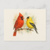 Kardinal und Goldfinch-Wasserfarbe Minimalistisch Postkarte (Vorderseite)