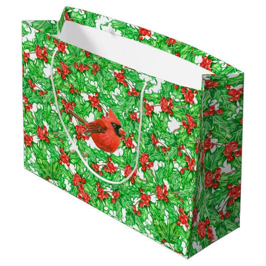 Kardinal- und Heilbeerenfarbmuster Große Geschenktüte (Rückseite Schrägansicht)