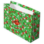 Kardinal- und Heilbeerenfarbmuster Große Geschenktüte (Vorderseite Schrägansicht)
