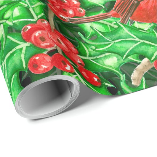 Kardinal und Heiligbeere Geschenkpapier (Rolleneckpunkt)