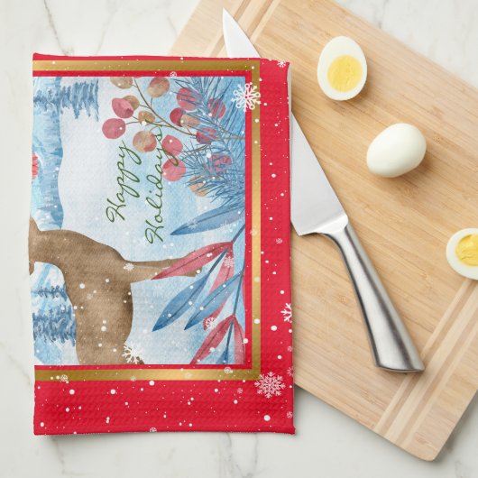 Kardinal und Hirsche individuell gestalten Geschirrtuch (Viertel Falte)