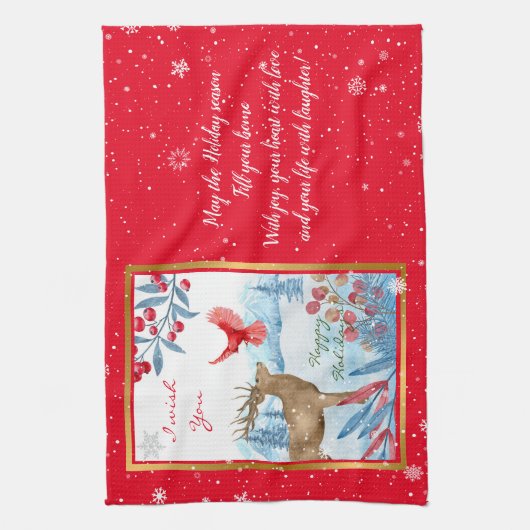 Kardinal und Hirsche individuell gestalten Geschirrtuch (Vertikal)