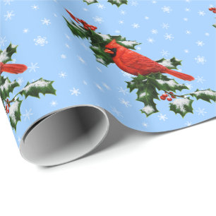 Kardinal und Holly-Schneeflocken Geschenkpapier