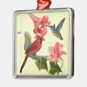 Kardinal und Hummingbird mit rosafarbenen Lilien u Ornament Aus Metall (Links)