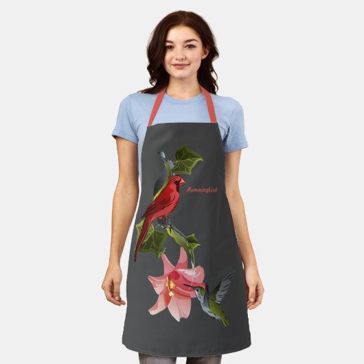 Kardinal und Hummingbird Pink Lily and Ivy Schürze (Getragen)