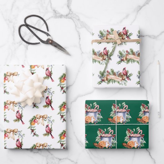 Kardinal und Kakaoweihnachtsfest Geschenkpapier Set (Vorderseite)