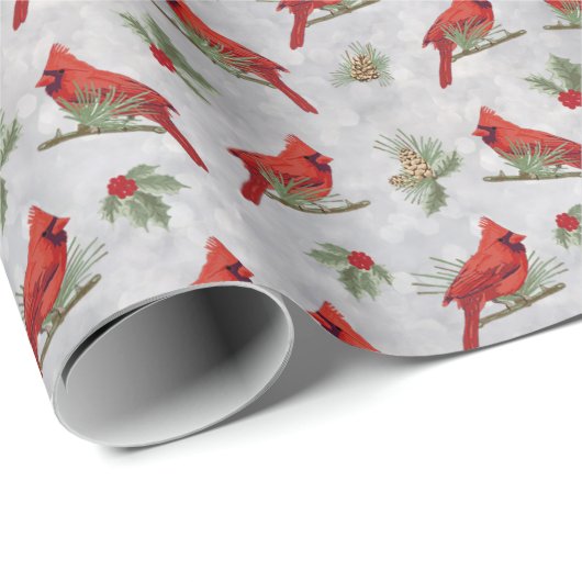 Kardinal und Kiefern Geschenkpapier (Rolleneckpunkt)