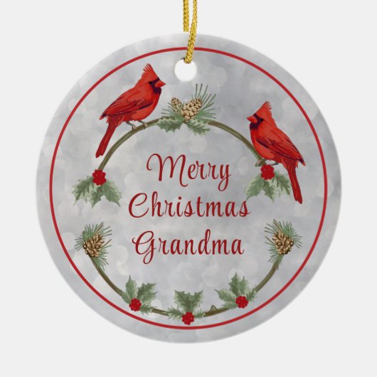 Kardinal und Kiefern Keramik Ornament (Vorne)