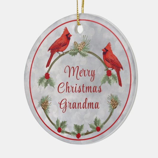 Kardinal und Kiefern Keramik Ornament (Links)