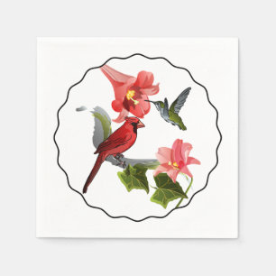 Kardinal und Kolibri mit rosa Lilie und Efeu Serviette