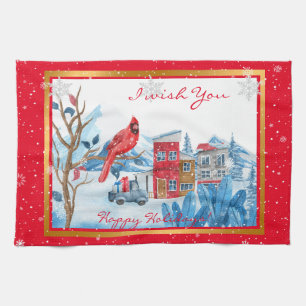 Kardinal und Landschaft individuell gestalten Geschirrtuch