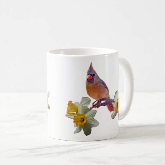 Kardinal und Narzissen - Kaffeetasse (VorderseiteRechts)