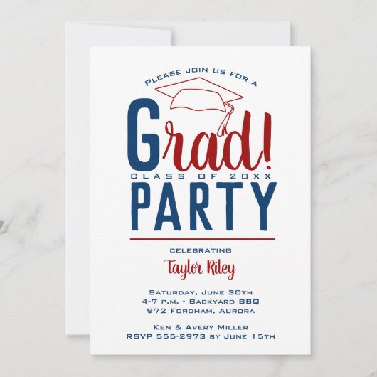 Kardinal- und Navy-Graduierungspartei Einladung (Vorderseite)