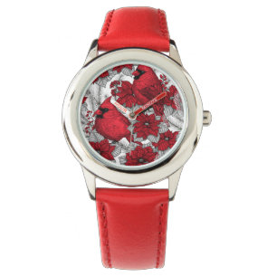 Kardinal und Poinsettia in Rot und Weiß Armbanduhr