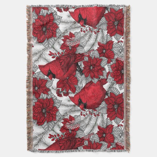 Kardinal und Poinsettia in Rot und Weiß Decke (Vorderseite Vertikal)