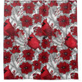 Kardinal und Poinsettia in Rot und Weiß Duschvorhang (Vorderseite)