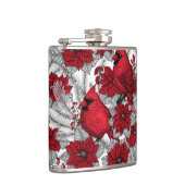 Kardinal und Poinsettia in Rot und Weiß Flachmann (Rechts)