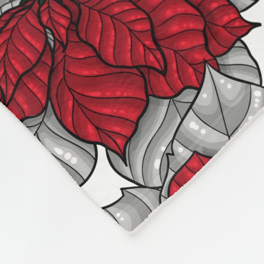 Kardinal und Poinsettia in Rot und Weiß Fleecedecke (Ecke)