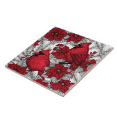 Kardinal und Poinsettia in Rot und Weiß Fliese (Seite)