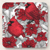Kardinal und Poinsettia in Rot und Weiß Getränkeuntersetzer (Vorderseite)