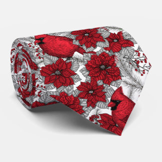 Kardinal und Poinsettia in Rot und Weiß Krawatte