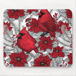 Kardinal und Poinsettia in Rot und Weiß Mousepad