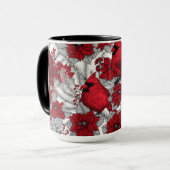 Kardinal und Poinsettia in Rot und Weiß Tasse (Vorderseite Links)