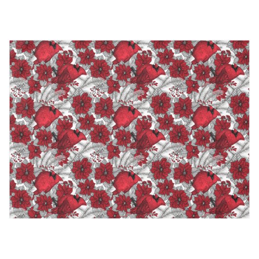 Kardinal und Poinsettia in Rot und Weiß Tischdecke (Vorderseite (Horizontal))