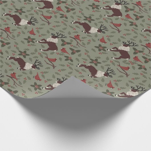 Kardinal und Rentier Geschenkpapier (Ecke)
