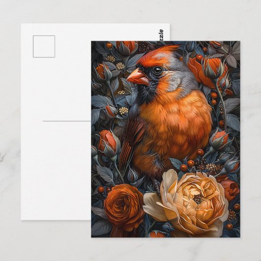 Kardinal und Rose Postkarte (Vorne/Hinten)