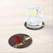 Kardinal und Snowy Pinecones Runder Pappuntersetzer (Vor Ort)