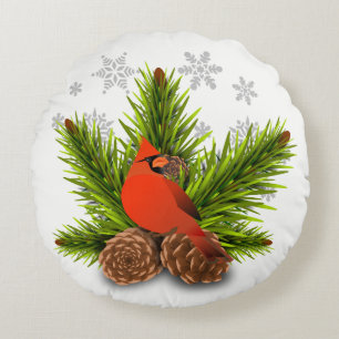 Kardinal und Tannenzapfen Weihnachts-Kissen Rundes Kissen