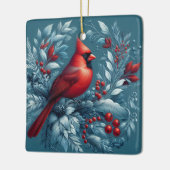 Kardinal und Weihnachtsfeier Keramikornament (Links)