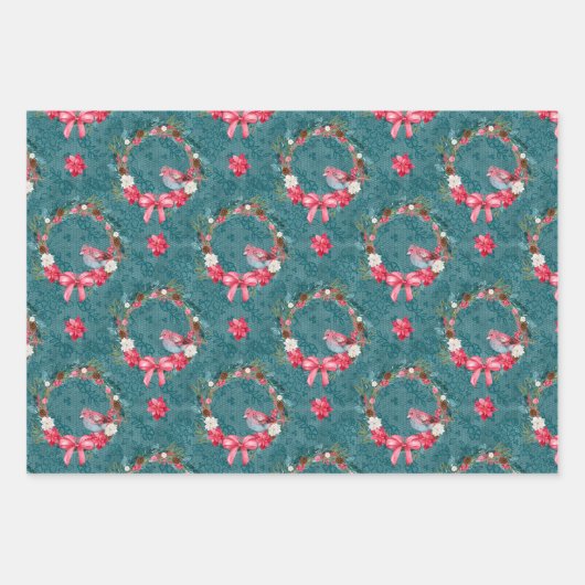 Kardinal und Weihnachtskranz Geschenkpapier Set (Vorderseite 3)