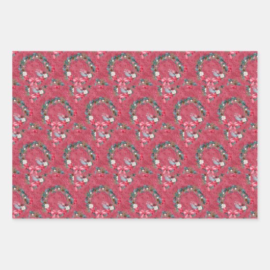 Kardinal und Weihnachtskranz Geschenkpapier Set (Vorderseite 2)