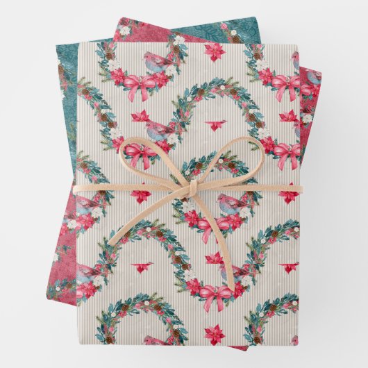 Kardinal und Weihnachtskranz Geschenkpapier Set (Beispiel)